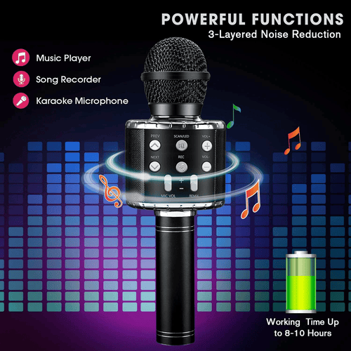 Kids Microphone, Wireless Bluetooth Microphone with LED Lights, Children Microphone Singing Toys Christmas Gifts for Kids and Adults, Black EasyOptionXY LLC