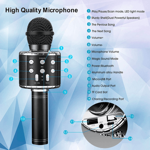 Kids Microphone, Wireless Bluetooth Microphone with LED Lights, Children Microphone Singing Toys Christmas Gifts for Kids and Adults, Black EasyOptionXY LLC