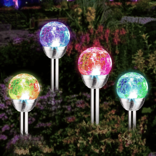 4 Pack Solar Lights Outdoor, Cracked Glass Ball LED Solar Garden Lights, Color Changing Decorative Landscape Lighting for Patio Pathway Walkway Lawn Decor EasyOptionXY LLC