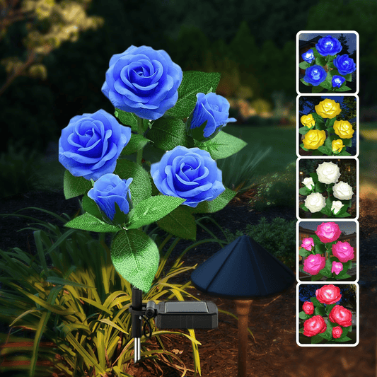 LED Solar Flower Light, Outdoor Solar Landscape Lights with 5 Rose Flowers, Waterproof Solar Garden Lights for Patio Yard Pathway Decoration, Blue EasyOptionXY LLC