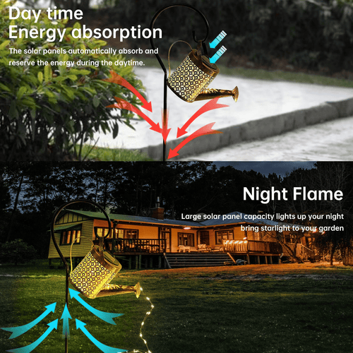 Watering Can with Garden Lights, Solar Waterfall Outdoor Decorative Lights, Solar Art Light Garden Yard Lawn Walkway Party Decorations Stake Light(with Shepherd Hook) EasyOptionXY LLC