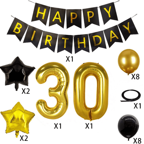 30th Birthday Decorations Kit, Large Number 30 Balloons, Black and Gold Happy Birthday Banner with Latex and Star Balloons, 30 Birthday Balloons Set Party Supplies, 24 Pack EasyOptionXY LLC