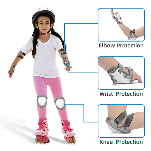 Kids Guards Protective Gear for 3-8 Years Toddlers, Gray Knee Pads Elbow Pads with Wrist 3 in 1 Sports Gear Set for Bike, Cycling, Roller Skating, Skateboard EasyOptionXY LLC