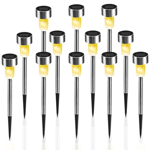12 Pack Solar Lights Outdoor, Stainless Steel Solar Garden Lights, Waterproof LED Landscape Lighting for Pathway Patio Yard Walkway Decoration, Warm White EasyOptionXY LLC