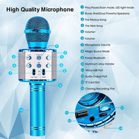 Kids Microphone, Wireless Bluetooth Microphone with LED Lights, Children Microphone Singing Toys Christmas Gifts for Kids and Adults, Blue EasyOptionXY LLC