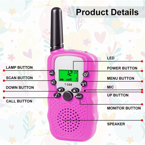 Walkie Talkie for Kids, 3 Miles Range Walky Talky Toys Stocking Stuffers Gifts for 3-12 Year Old Girls Boys Outdoor Adventures, 2 Pack, Pink EasyOptionXY LLC