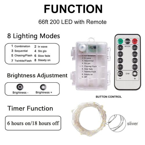 66 Feet 200 LED Fairy Lights with Remote Timer, Battery Operated Twinkle String Lights for Bedroom, Garden, Party, Christmas Indoor and Outdoor Decors Warm White EasyOptionXY LLC