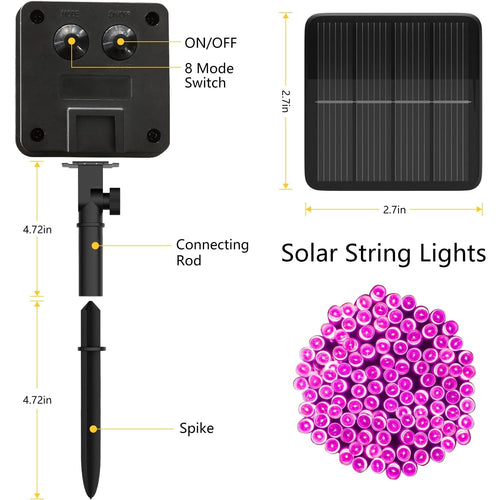 72 FT 200 LED Solar String Lights, Outdoor Solar Christmas Lights, Waterproof Solar Fairy Lights for Garden, Fence, Party Decorations, Pink EasyOptionXY LLC