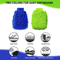 Car Wash Mitt 2 Pack, Microfiber Wash Mitt for Car Cleaning Mitts Tools, Chenille Scratch-Free Car Washing Gloves Waterproof Car Wash Kit Accessories (Blue + Green) EasyOptionXY LLC