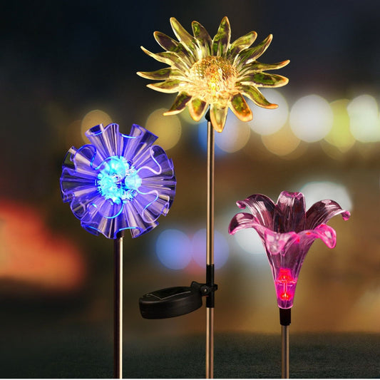 Solar Garden Stake Lights, Set of 3 Color Changing Dandelion Lily Sunflower Solar Flower Lights, Outdoor Pathway Lights for Patio Yard Decor EasyOptionXY LLC