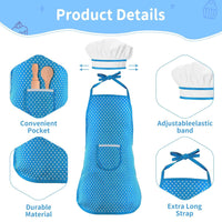 11 Pcs Kids Aprons for Girls Boys, Kids Cooking and Baking Sets, Chef Hat Apron Pretend Play Costume Set for Toddlers Age 3-8, Blue	18548 EasyOptionXY LLC