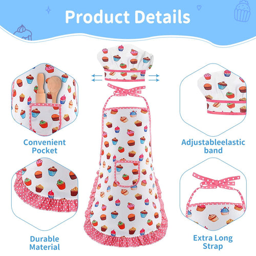11 Pcs Kids Aprons for Girls Boys, Kids Cooking and Baking Sets, Chef Hat Apron Pretend Play Costume Set for Toddlers Age 3-8, White EasyOptionXY LLC
