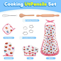 11 Pcs Kids Aprons for Girls Boys, Kids Cooking and Baking Sets, Chef Hat Apron Pretend Play Costume Set for Toddlers Age 3-8, White EasyOptionXY LLC