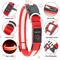 LED Dog Collar, USB Rechargeable Light Up Dog Collar, Adjustable Safety Glowing Collar for Dogs (Red, Medium) EasyOptionXY LLC