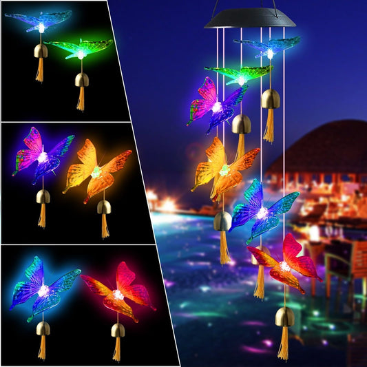 Solar Wind Chimes Outdoor, Color Changing Butterfly Wind Chimes, Outdoor Memorial Wind Bell Lights Gifts for Garden Mothers Day Yard Decor EasyOptionXY LLC