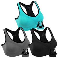 3 Pack Racerback Sports Bras for Women, High Impact Bra with Pad for Yoga Gym Workout Fitness, XL Size (Blue, Black, Gray) EasyOptionXY LLC