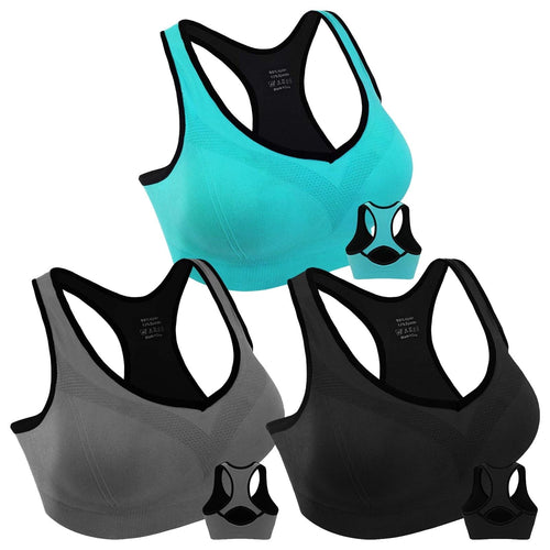 3 Pack Racerback Sports Bras for Women, High Impact Bra with Pad for Yoga Gym Workout Fitness, XL Size (Blue, Black, Gray) EasyOptionXY LLC