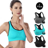 3 Pack Racerback Sports Bras for Women, High Impact Bra with Pad for Yoga Gym Workout Fitness, XXL Size (Blue, Black, Gray) EasyOptionXY LLC