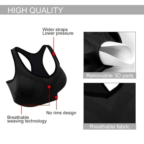 3 Pack Racerback Sports Bras for Women, High Impact Bra with Pad for Yoga Gym Workout Fitness, XXL Size (Blue, Black, Gray) EasyOptionXY LLC