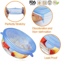 12 Pack Silicone Stretch Lids, Reusable Food Container Cover Seal with 6 Different Size, Round Storage Covers for Bowls, Mugs, Jars, Pots, Cans (Blue+Clear) EasyOptionXY LLC