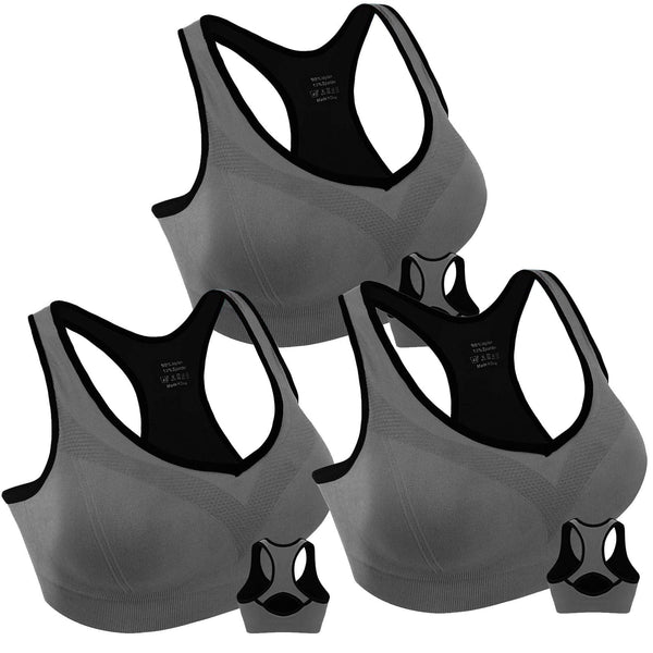 3 Pack Racerback Sports Bras for Women, Seamless High Impact Bra with Pad for Yoga Gym Workout Fitness, XL Size (Gray) EasyOptionXY LLC