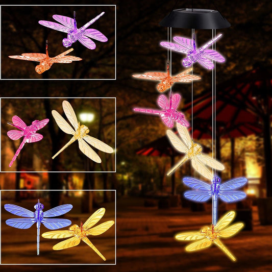 Solar Dragonfly Wind Chimes, Outdoor Color Changing Solar Wind Chimes, Romantic Wind Bell Light Birthday Gifts for Mom Patio Yard Garden Home EasyOptionXY LLC