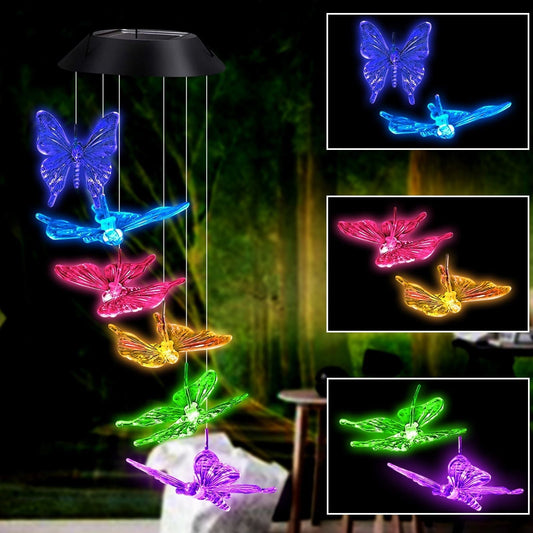 Butterfly Solar Wind Chimes, Color Changing Solar Lights, Mobile Windchimes Outdoor Garden Decor for Mothers Day Grandma Birthday Gift EasyOptionXY LLC