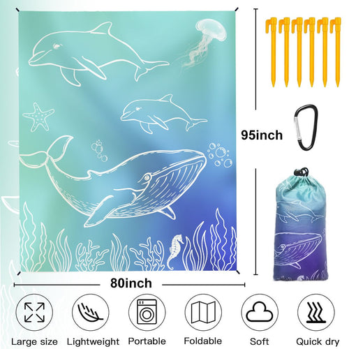 Beach Blanket, Oversized 80" X 95'' Beach Mat for 3-7adults, Waterproof Sand Free Outdoor Picnic Mat for Travel Hiking Camping (Ocean Style) EasyOptionXY LLC