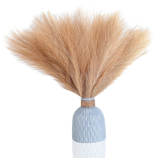 10 Pcs 18"/45cm Faux Pampas Grass Floral with 7 Fluffy Stems, Artificial Fake Flower Boho Decor Branches Plants for Vase Filler Farmhouse Home Wedding Decor (Brown) EasyOptionXY LLC