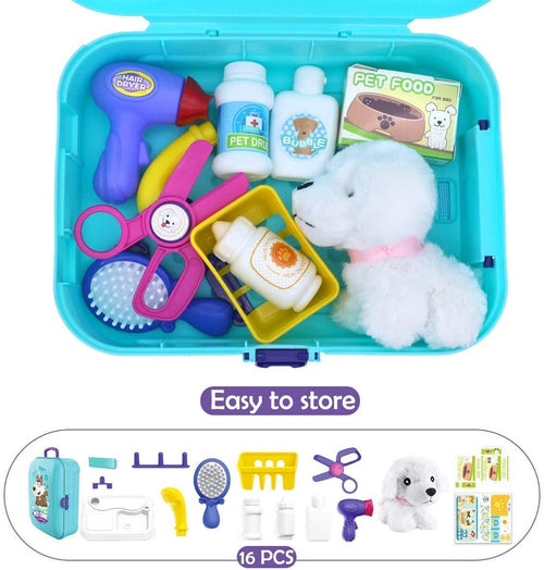 Pet Care Play Set for Kids, 16 Pcs Pretend Medical Play Toy with Backpack, Dog Grooming Kit Educational Toy for 3 4 5 6 7 Year Old Girls Boys EasyOptionXY LLC