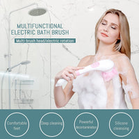 Electric Body Brush Shower, USB Rechargeable Back Body Brush with Long Handle, 5 in 1 Bath Shower Scrubber for Body Exfoliation and Massage Cleansing Set, Pink EasyOptionXY LLC