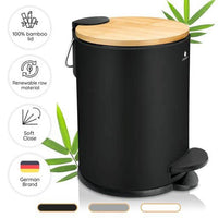 Exitoso? Bathroom Trash Can with Lid - Quiet Soft Close, Bamboo Lid, 0.8 gal (Black) EasyOptionXY LLC