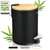 Exitoso? Bathroom Trash Can with Lid - Quiet Soft Close, Bamboo Lid, 0.8 gal (Black) EasyOptionXY LLC