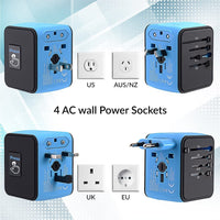 European Travel Plug Adapter, Universal International Power Adapter with 2.4A 4 USB, All in One Wall Charger for UK, EU, AU, AUS (Blue) EasyOptionXY LLC