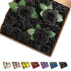 25 Pcs Artificial Rose Flowers, Foam Fake Flowers DIY Bouquets with Leaves and Stems for Wedding Party DIY Bouquets, Baby Shower, Home Decoration (Black) EasyOptionXY LLC