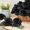 25 Pcs Artificial Rose Flowers, Foam Fake Flowers DIY Bouquets with Leaves and Stems for Wedding Party DIY Bouquets, Baby Shower, Home Decoration (Black) EasyOptionXY LLC