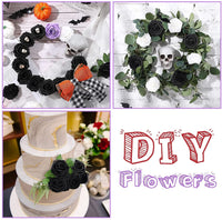 25 Pcs Artificial Rose Flowers, Foam Fake Flowers DIY Bouquets with Leaves and Stems for Wedding Party DIY Bouquets, Baby Shower, Home Decoration (Black) EasyOptionXY LLC