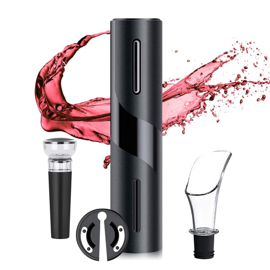 Electric Wine Opener, 4-in-1 Automatic Wine Bottle Opener with Foil Cutter, Reusable Vacuum Wine Stopper for Home Party Wedding, Black EasyOptionXY LLC