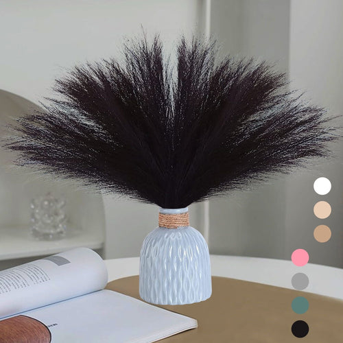 10 Pcs 18"/45cm Faux Pampas Grass Floral with 7 Fluffy Stems, Artificial Fake Flower Boho Decor Branches Plants for Vase Filler Farmhouse Home Wedding Decor (Black) EasyOptionXY LLC