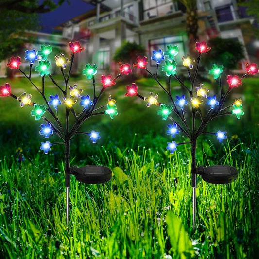 2 Pack Solar Grden Lights, Outdoor Solar Cherry Blossom Lights, Decorative 20 LED Fairy Lights for Pathway Patio Yard Deck Decoration EasyOptionXY LLC