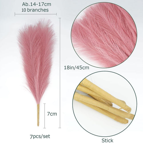 10 Pcs 18"/45cm Faux Pampas Grass Floral with 7 Fluffy Stems, Artificial Fake Flower Boho Decor Branches Plants for Vase Filler Farmhouse Home Wedding Decor (Pink) EasyOptionXY LLC