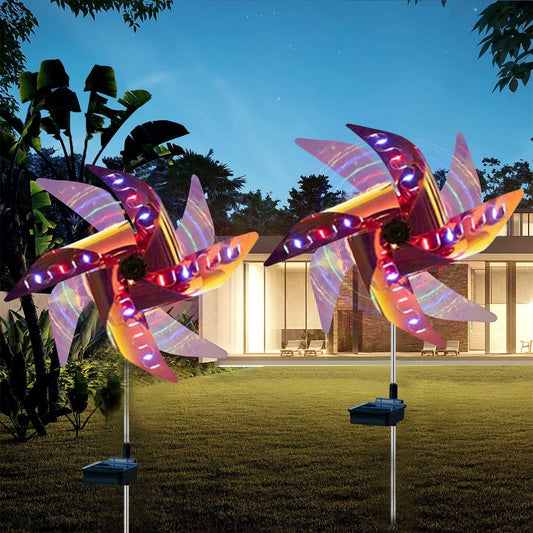 Solar Windmill Lights, 2 Pack Solar Wind Spinner Light Outdoor, 32 LED Colored Pinwheel Garden Lights for Yard Patio Christmas Decoration EasyOptionXY LLC