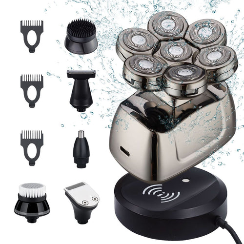 6-in-1 Electric Head Shaver, Waterproof Head Electric Razor with Rotary Design & LED Display, Rechargeable Grooming Shaver Kit for Bald Men EasyOptionXY LLC