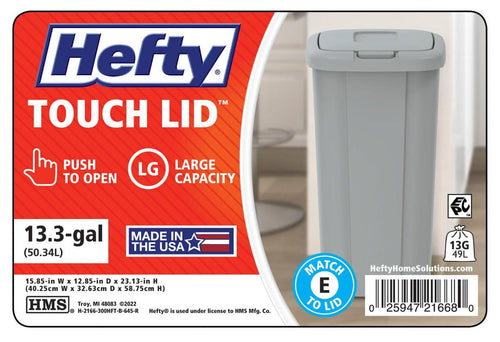 Hefty 13.3 Gallon Trash Can, Plastic Touch Top Kitchen Trash Can, Grey EasyOptionXY LLC