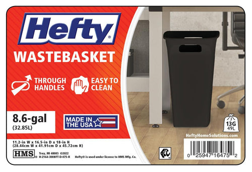 Hefty 8.8 Gallon Trash Can, Plastic Handled Office Trash Can, Black EasyOptionXY LLC