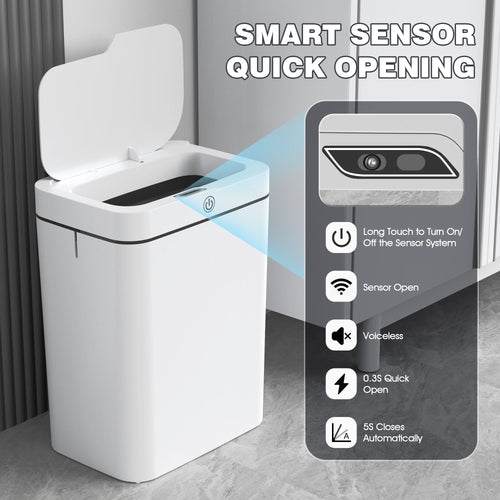 Small Bathroom Trash Cans with Lid, 3.95 Gallon Touchless Trash Bin, Automatic Trash Cans Touchless, Slim Waterproof Smart Trash Can for Bedroom, Bathroom, Office, Living Room, Toilet, RV EasyOptionXY LLC
