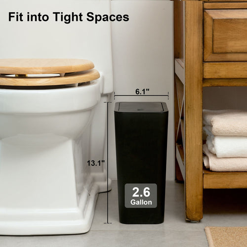 3 Pack Slim Plastic Trash Can, 2.6 Gallon Garbage Can with Press Top Lid, Modern Waste Basket for Bathroom, Black EasyOptionXY LLC