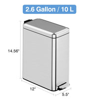 WoodFX Slim Bathroom Trash Can with Lid Soft Close, Step Pedal, 2.6 Gal / 10L Stainless Steel Garbage Can, Sliver EasyOptionXY LLC
