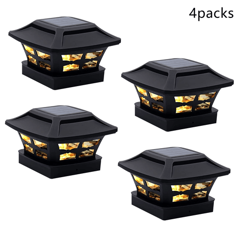 Solar Post Cap Lights 4 Pack, 4x4 Outdoor Solar Powered Post Cap Lights, Waterproof LED Fence Lights for Garden Yard Deck Patio Decoration, Black EasyOptionXY LLC