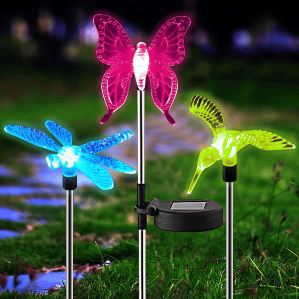 3 Pack Solar Lights Outdoor, Multi-Color Changing LED Garden Stake Butterfly Dragonfly Hummingbird Lights, Waterproof Landscape Path Light for Lawn, Patio, Driveway, Garden Decor EasyOptionXY LLC